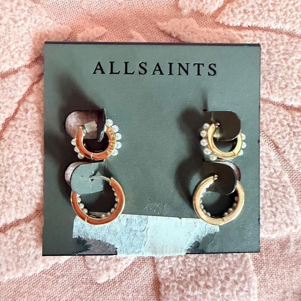 Allsaints Gold Pearl Huggie Earrings